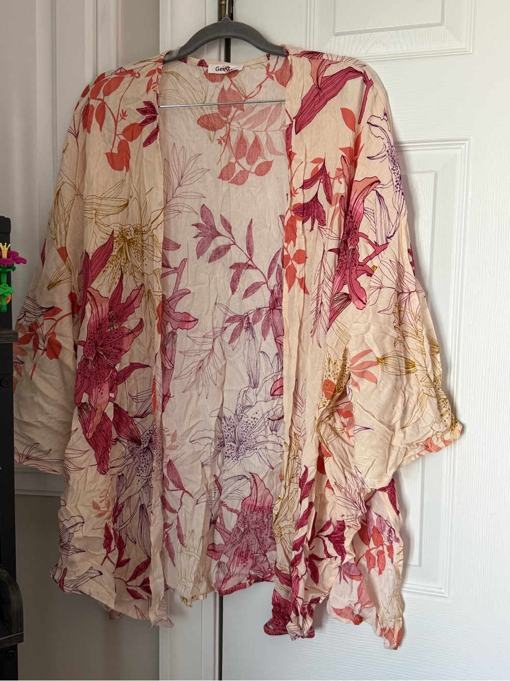 GeeGee Women’s L Floral Kimono Cardigan 100% Rayon Lightweight